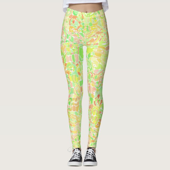 Färgfull Trippy Boho Eclectic Groovy Blob Mosaic Leggings (Framsida)