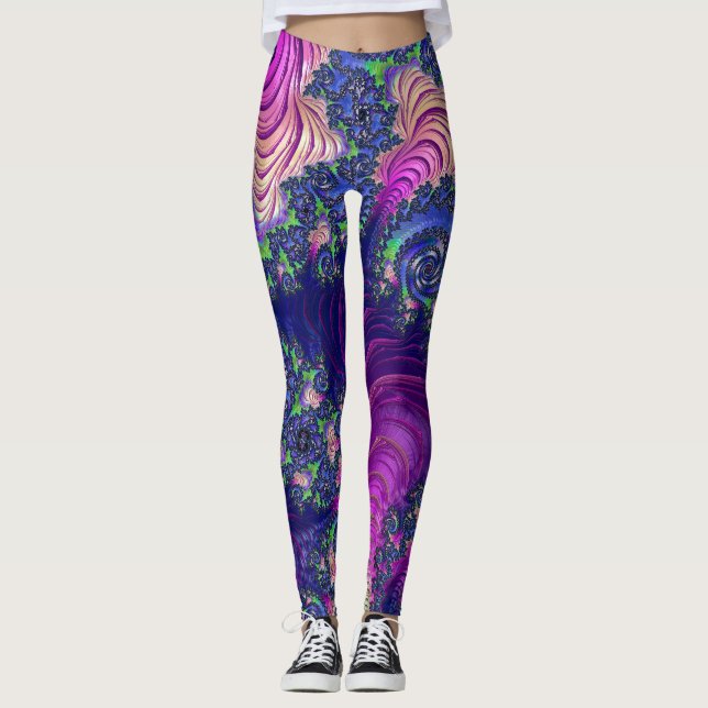 Färgfull Trippy Boho Jewel Tone Rainbow Fractal Leggings (Framsida)