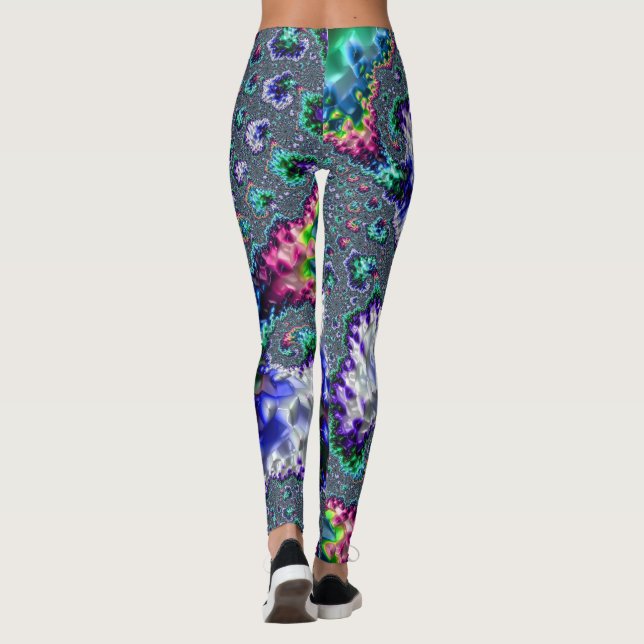 Färgfull Trippy Groovy Spiral Abstrakt Fractal Leggings (Baksida)