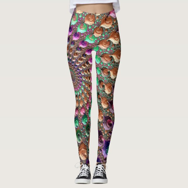 Färgfull Trippy Groovy Vibrant Spiral Fractal Art Leggings (Framsida)