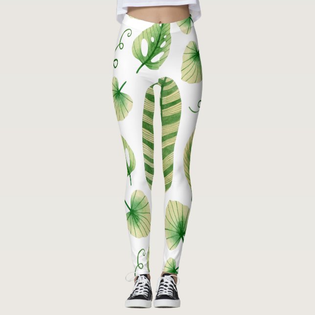 Färgfull Tropical Art Leggings (Framsida)