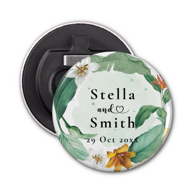 Färgfull Tropical Blommigt Bröllop Flasköppnare (Framsidan)