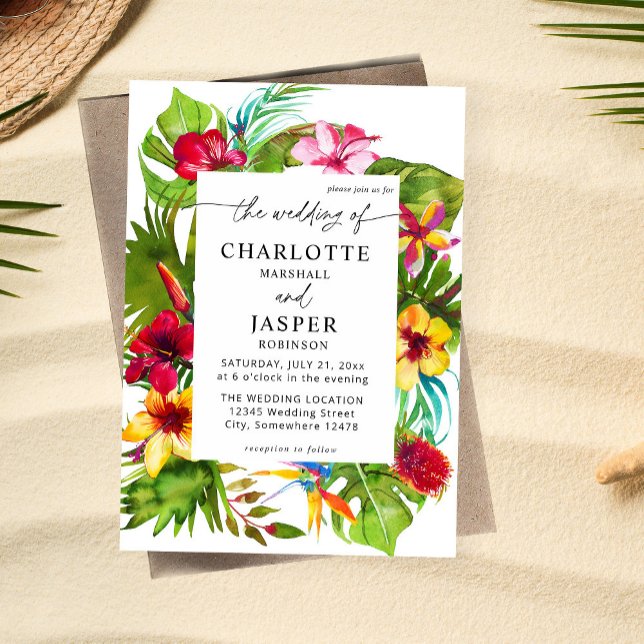 Färgfull Tropical Blommigt Bröllop Inbjudningar (Skapare uppladdad)