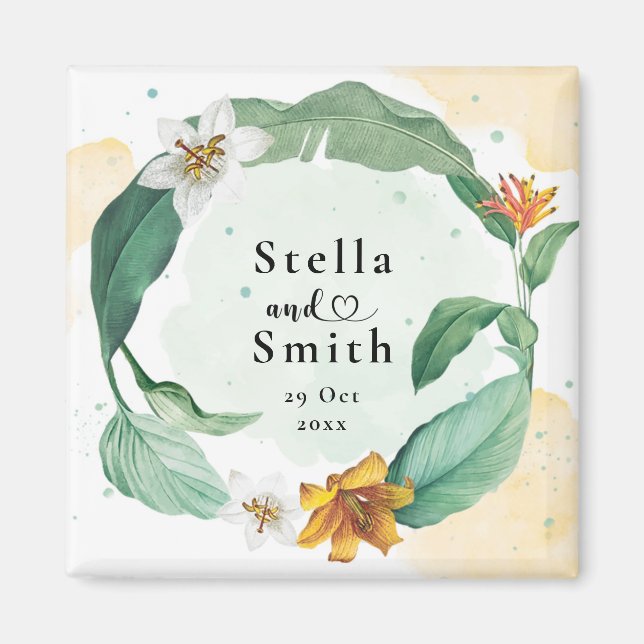 Färgfull Tropical Blommigt Bröllop Magnet (Framsidan)