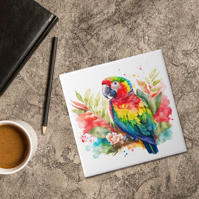 Färgfull Tropical Blommigt Parrot Kakelplatta (Skapare uppladdad)