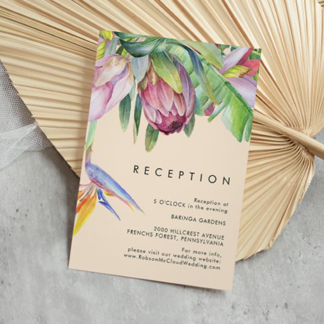 Färgfull Tropical Blommigt Peach Wedding Reception Tilläggskort (Skapare uppladdad)