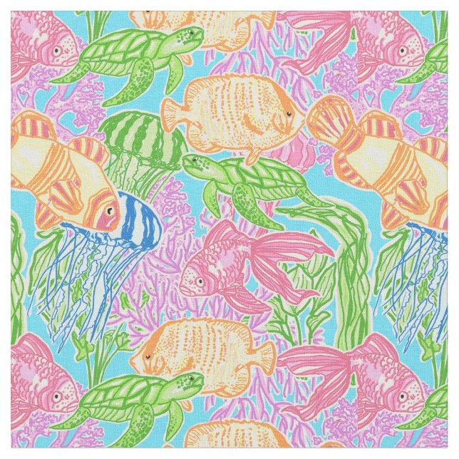 Färgfull Tropical Fish Mönster Fabric Tyg (Närbild)