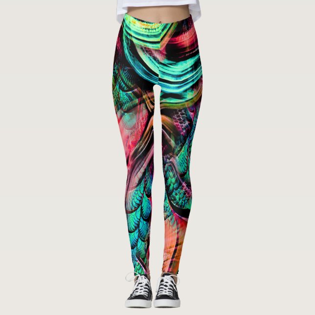 Färgfull Tropical Jungle Leggings (Framsida)