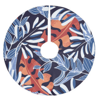 Färgfull Tropical Löv Blue Background Julgransmatta Borstad Polyester