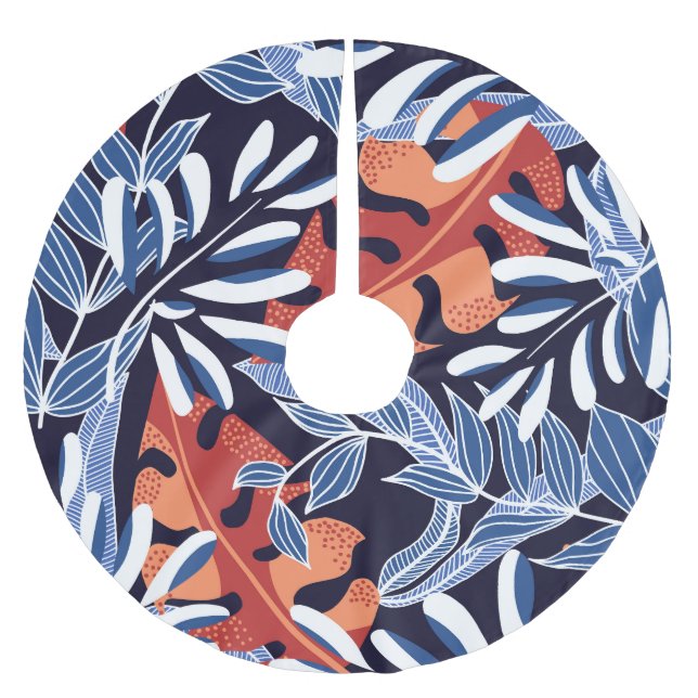 Färgfull Tropical Löv Blue Background Julgransmatta Borstad Polyester (Framsidan)