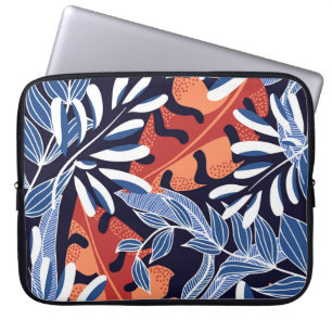 Färgfull Tropical Löv Blue Background Laptop Fodral