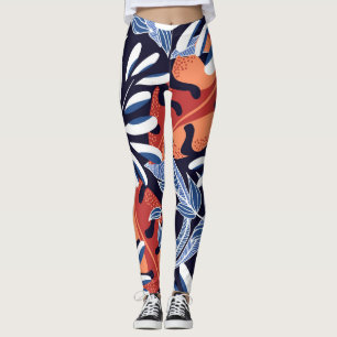 Färgfull Tropical Löv Blue Background Leggings
