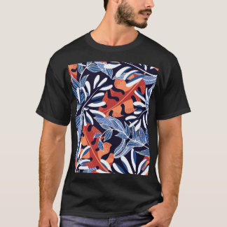 Färgfull Tropical Löv Blue Background T Shirt