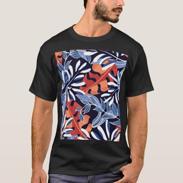 Färgfull Tropical Löv Blue Background T Shirt (Framsida)