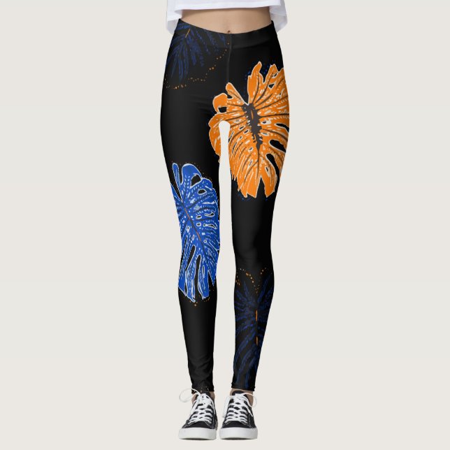 Färgfull Tropical Mönster Mörk Foliage Leggings (Framsida)