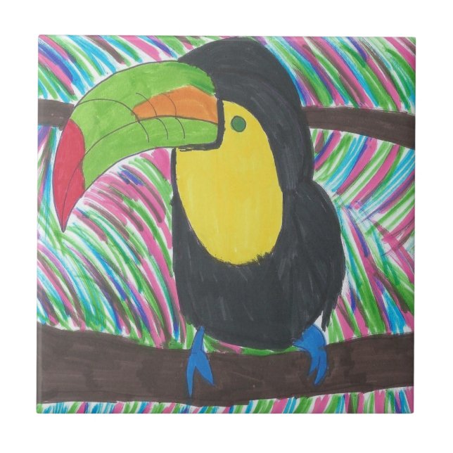Färgfull Tropical Toucan Kakelplatta (Framsidan)