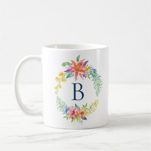 Färgfull tropisk blomma andedräkt kaffemugg
