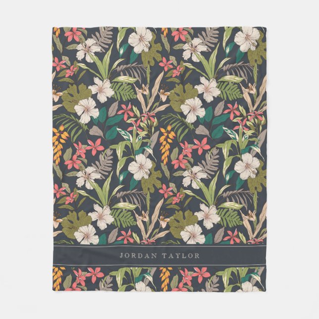 Färgfull tropisk blomma Mönster Fleecefilt (Framsidan)