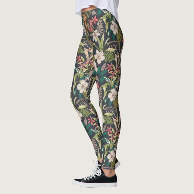 Färgfull tropisk blomma Mönster Leggings (Vänster)