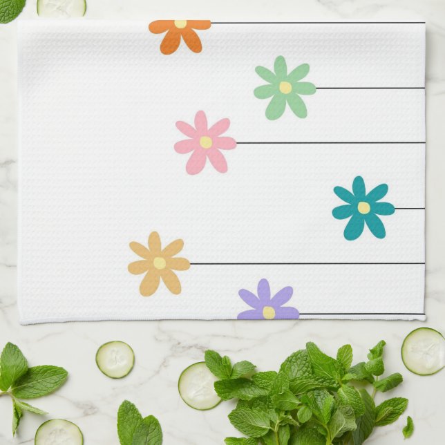 Färgfull tropisk Blommigt Botanical Vår sommar Kökshandduk (Vikta)