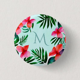 Färgfull tropisk Blommigt Foliage Vattenfärgad Anp Knapp