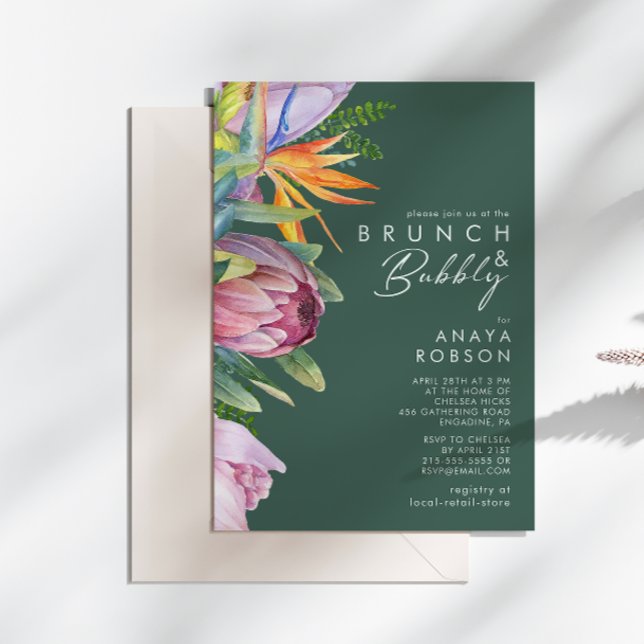 Färgfull tropisk Blommigt | Grönt Brunch och Bubly Inbjudningar (Skapare uppladdad)
