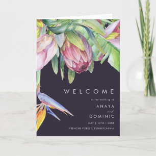 Färgfull tropisk Blommigt   Lila Foldad Bröllop Program