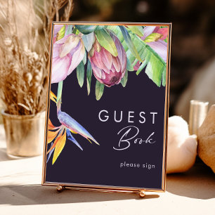 Färgfull tropisk Blommigt Lila Guest Bok Sign Poster