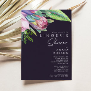 Färgfull tropisk Blommigt   Lila Lingerie Shower Inbjudningar