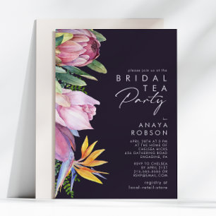 Färgfull tropisk Blommigt Lila Möhippa Tea Party Inbjudningar