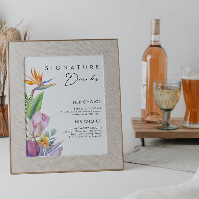 Färgfull tropisk Blommigt | Namnteckning drycker Poster (Skapare uppladdad)