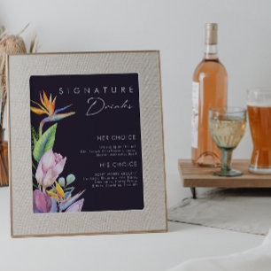 Färgfull tropisk Blommigt   Namnteckning Lila Drin Poster