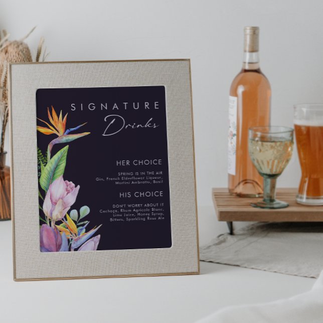 Färgfull tropisk Blommigt | Namnteckning Lila Drin Poster (Skapare uppladdad)