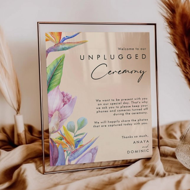 Färgfull tropisk Blommigt Peach Unplugged Ceremony Poster (Skapare uppladdad)