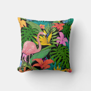 Färgfull tropisk design med rosa flamingo kudde