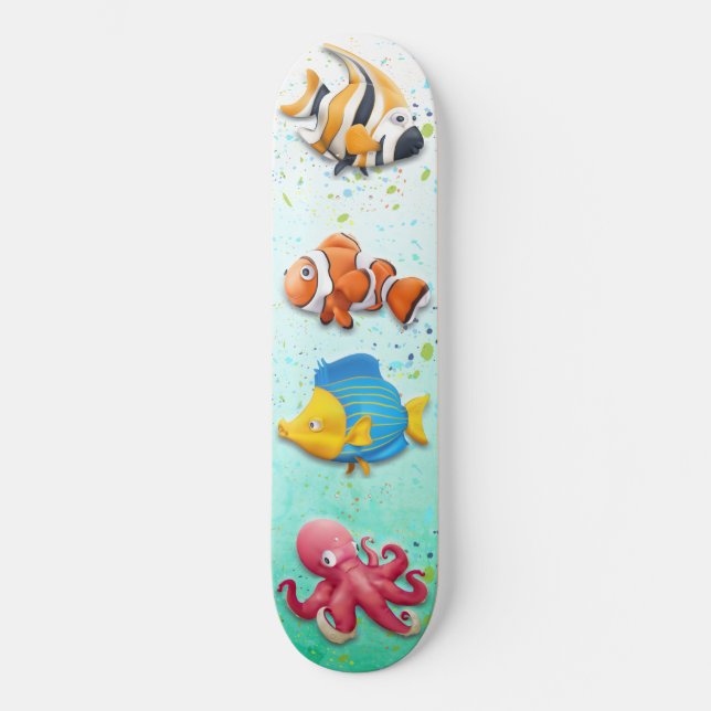 Färgfull tropisk fisk mini skateboard bräda 18,5 cm (Framsida)