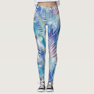 Färgfull tropisk mönster med handflatan löv. leggings
