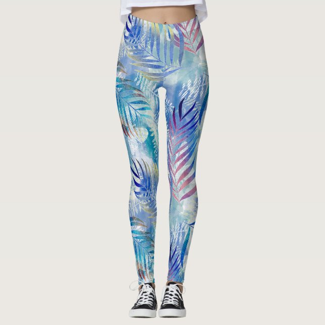 Färgfull tropisk mönster med handflatan löv. leggings (Framsida)