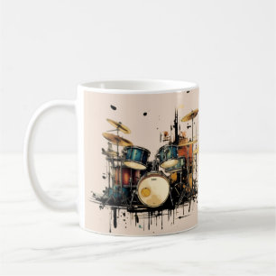 Färgfull trumma maskin. Musikinstrument Kaffemugg