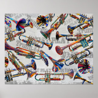 Färgfull Trumpet Poster, Trumpet Music Art Poster