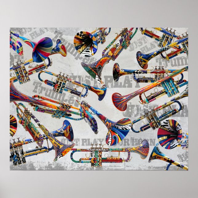 Färgfull Trumpet Poster, Trumpet Music Art Poster (Framsidan)