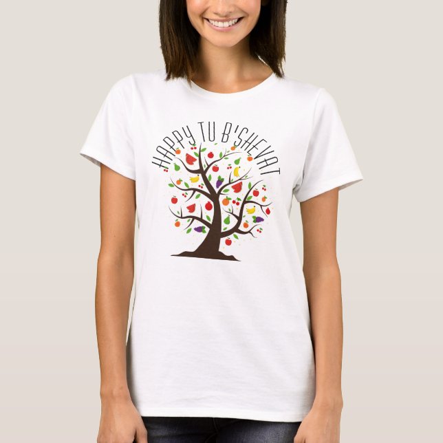 Färgfull Tu B'Shevat Fruit Träd T-Shirt (Framsida)