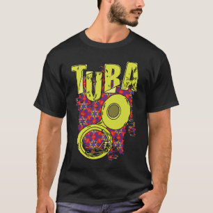 Färgfull Tuba-text och Mönster T Shirt