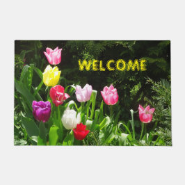 Färgfull tulippekust. WELCOME Door Mat
