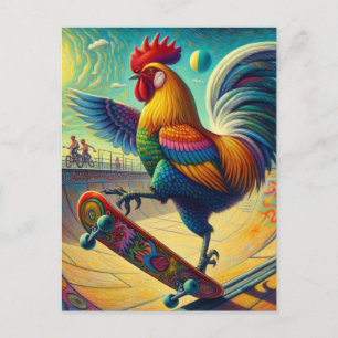 Färgfull Tupp-skateboarding Vykort