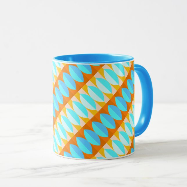 Färgfull turkos Blue Orange Gult Mönster Mugg (Framsida höger)