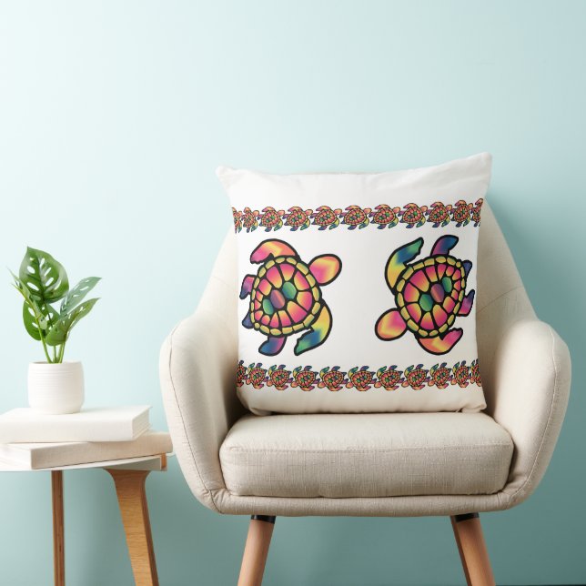 Färgfull Turtledye: en brant sköldpadda i Tie Dye Kudde (Stol)