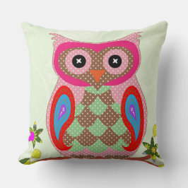 Färgfull Uggla-design 16 x 16 runda Kudde