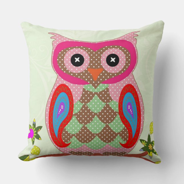 Färgfull Uggla-design 16 x 16 runda Kudde (Framsida)