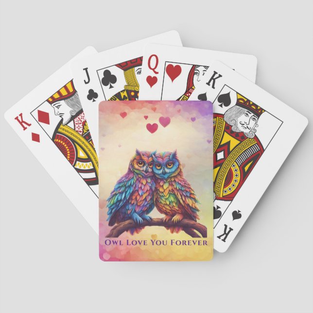 Färgfull Uggla-Love birds-Valentindag-gåva- Casinokort (Baksidan)